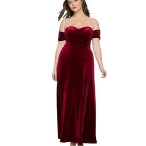 Velour off the shoulder heart neckline dress